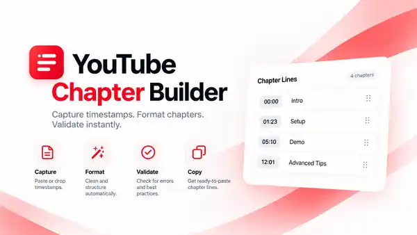 YouTube Chapter Builder introduction graphic with chapter list preview